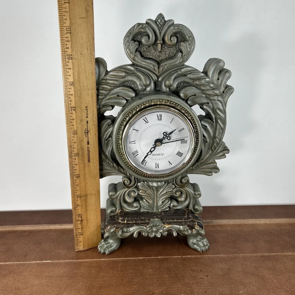 Vintage Ornate Resin Mantel Clock 10